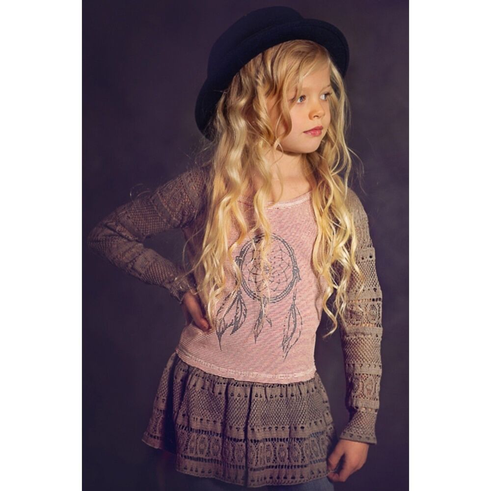 Jak & Peppar girls top 10 12 14 crochet red grey dreamcatcher t-shirt tunic pink
